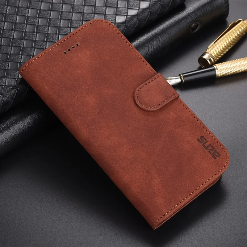 AZNS For iPhone 15 Plus Dustproof Cell Phone Cover Stand Wallet PU Leather Phone Case - Brown