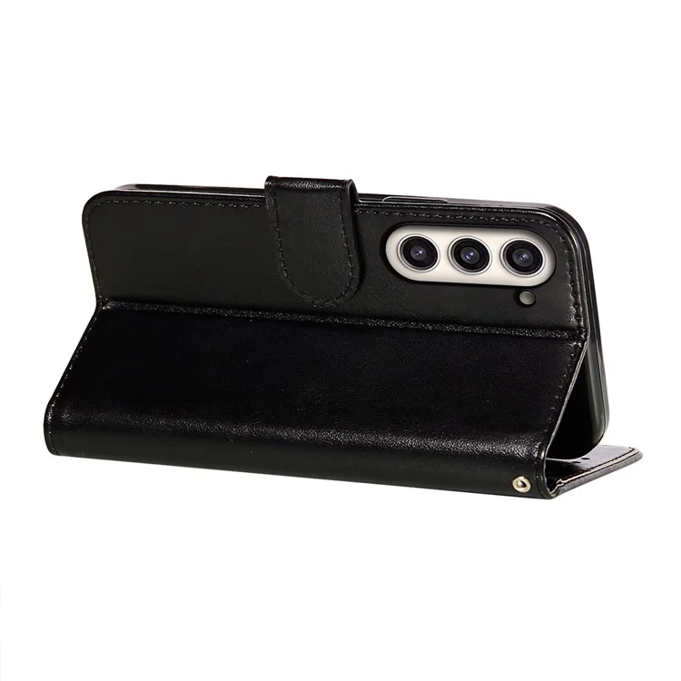 For Samsung Galaxy S23+ Phone Case TPU+PU Leather Wallet Stand Flip Cover Magnetic Closure Phone Shell - Black