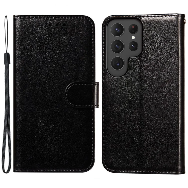Für Samsung Galaxy S23 Ultra Wallet Stand Flip Cover Magnetischer Verschluss PU Leder Handyhülle - Schwarz