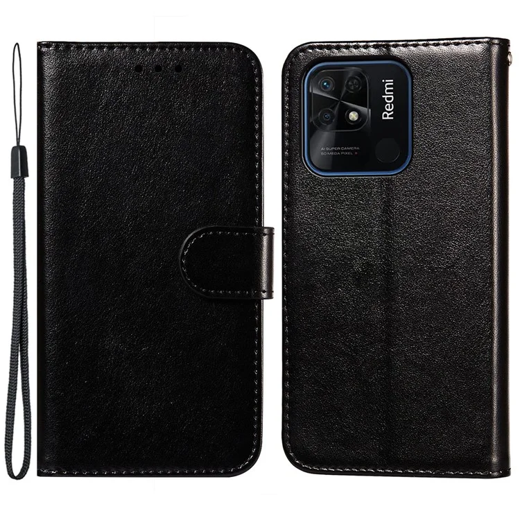 Per Xiaomi Redmi 10C 4G TPU+PU Leather Wallet Stand Flip Cover Magnetic Closure Phone Case - Black