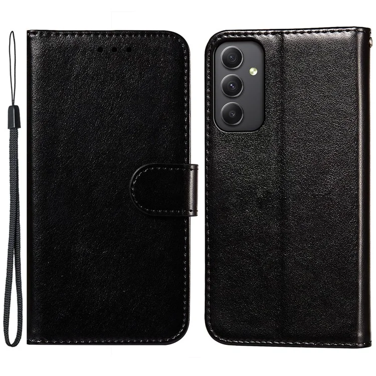 Para Samsung Galaxy A24 4G (162.1 x 77.6 x 8.3 mm) Funda de cartera de piel sintética de color sólido con soporte Flip Funda de teléfono celular - Negro