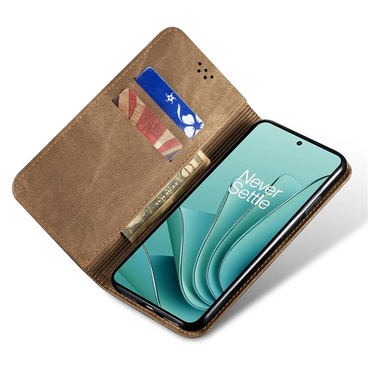 For OnePlus Ace 2V / Nord 3 5G Jeans Cloth Texture Wallet Phone Case PU Leather Stand Cover - Khaki