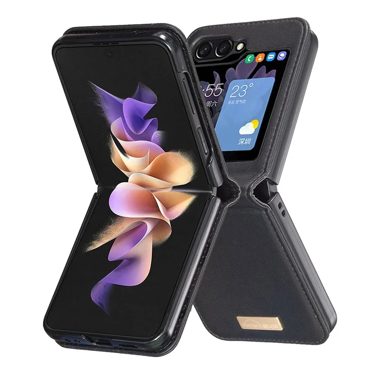 BINFEN COLOR Pour Samsung Galaxy Z Flip5 5G Étui en cuir PU+PC Étui de protection ultra-fin et antichoc - Noir