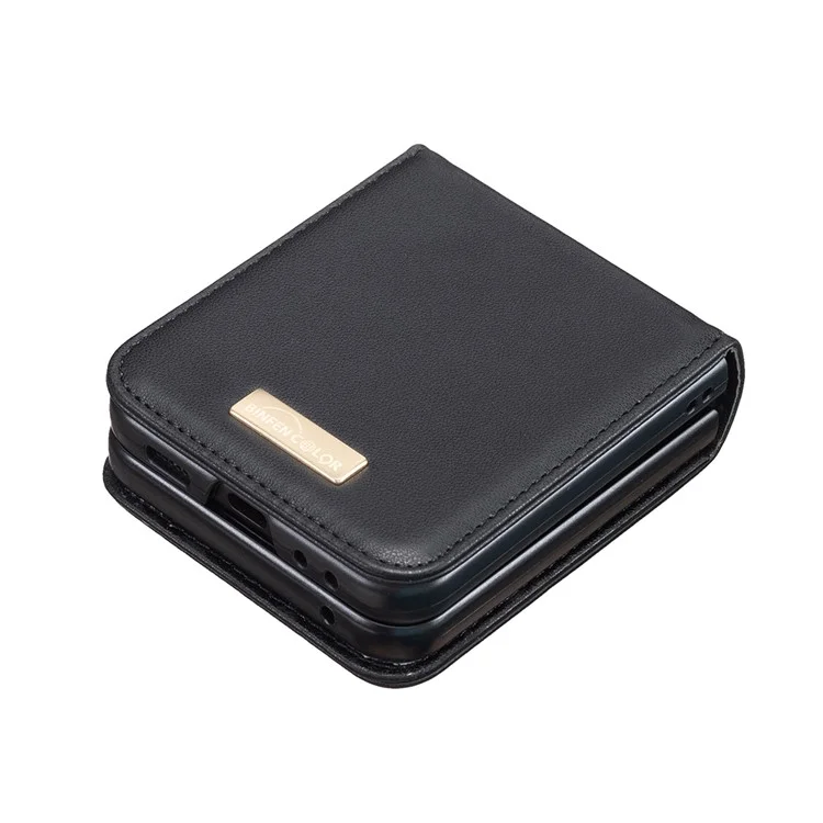 BINFEN COLOR Pour Samsung Galaxy Z Flip5 5G Étui en cuir PU+PC Étui de protection ultra-fin et antichoc - Noir