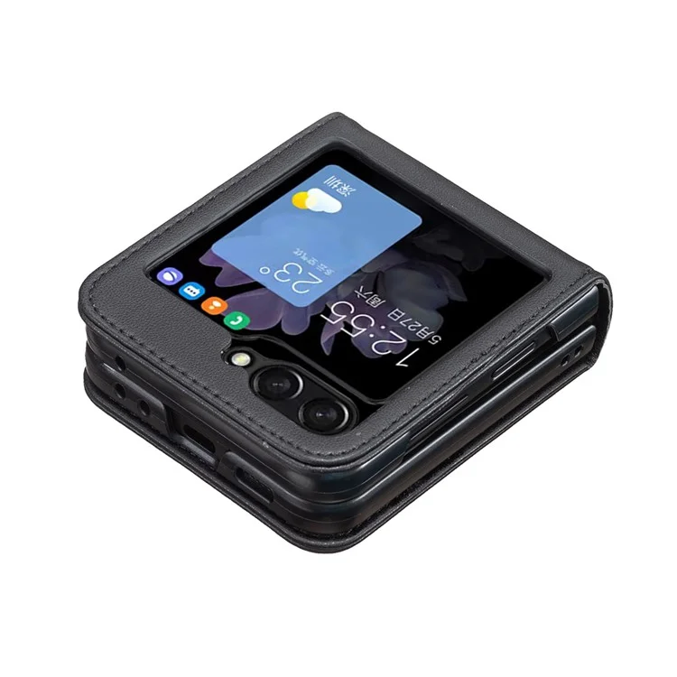 BINFEN COLOR Pour Samsung Galaxy Z Flip5 5G Étui en cuir PU+PC Étui de protection ultra-fin et antichoc - Noir