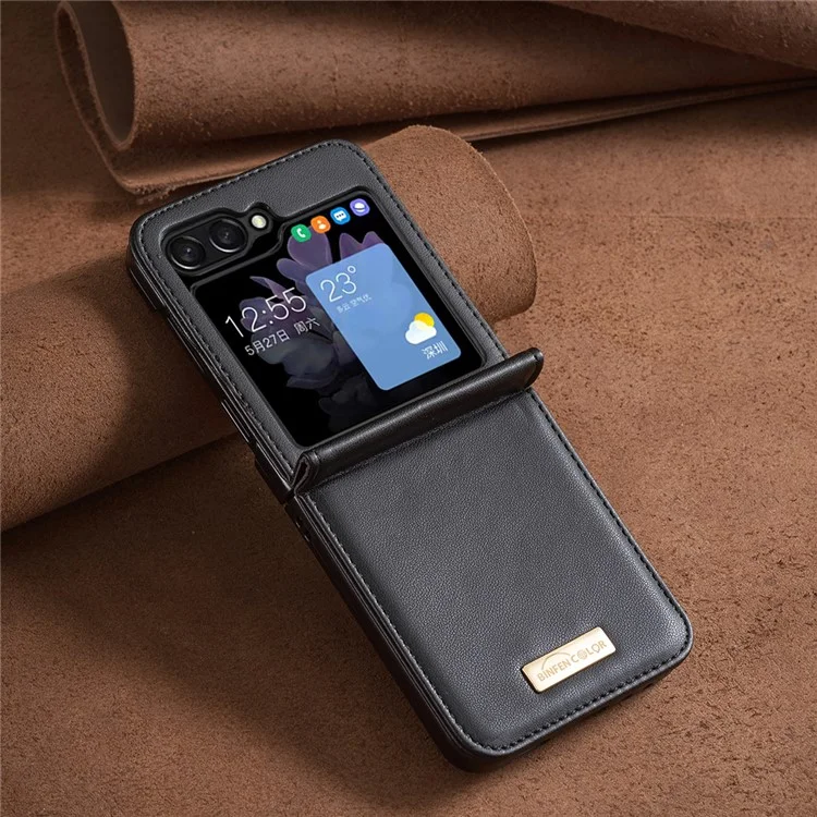 BINFEN COLOR Pour Samsung Galaxy Z Flip5 5G Étui en cuir PU+PC Étui de protection ultra-fin et antichoc - Noir