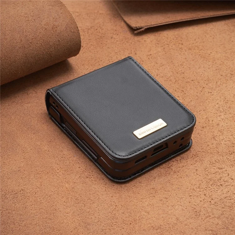 BINFEN COLOR Pour Samsung Galaxy Z Flip5 5G Étui en cuir PU+PC Étui de protection ultra-fin et antichoc - Noir