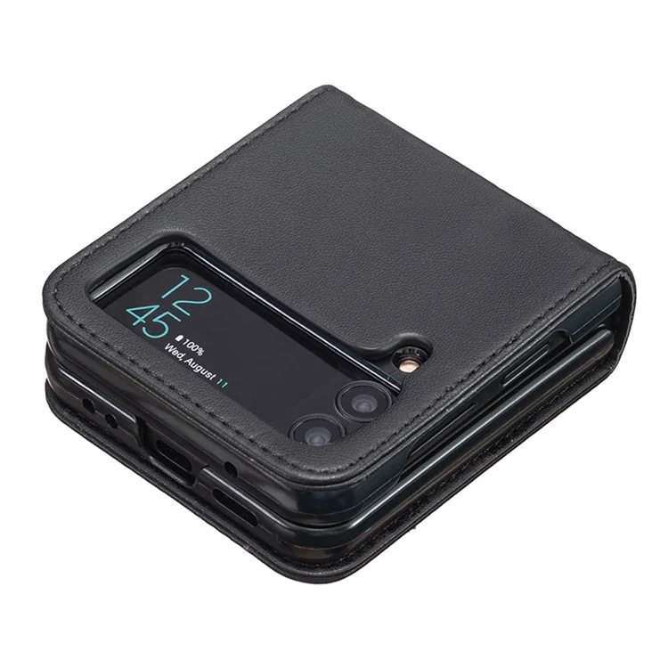 BINFEN COLOR For Samsung Galaxy Z Flip3 5G Phone Case PU Leather+PC Anti-Scratch Cover - Black