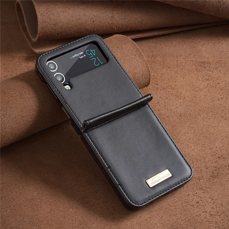 BINFEN COLOR For Samsung Galaxy Z Flip3 5G Phone Case PU Leather+PC Anti-Scratch Cover - Black