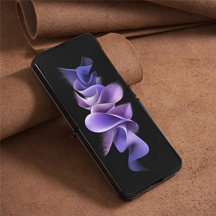 BINFEN COLOR For Samsung Galaxy Z Flip3 5G Phone Case PU Leather+PC Anti-Scratch Cover - Black