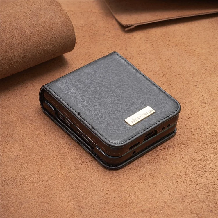 BINFEN COLOR For Samsung Galaxy Z Flip3 5G Phone Case PU Leather+PC Anti-Scratch Cover - Black