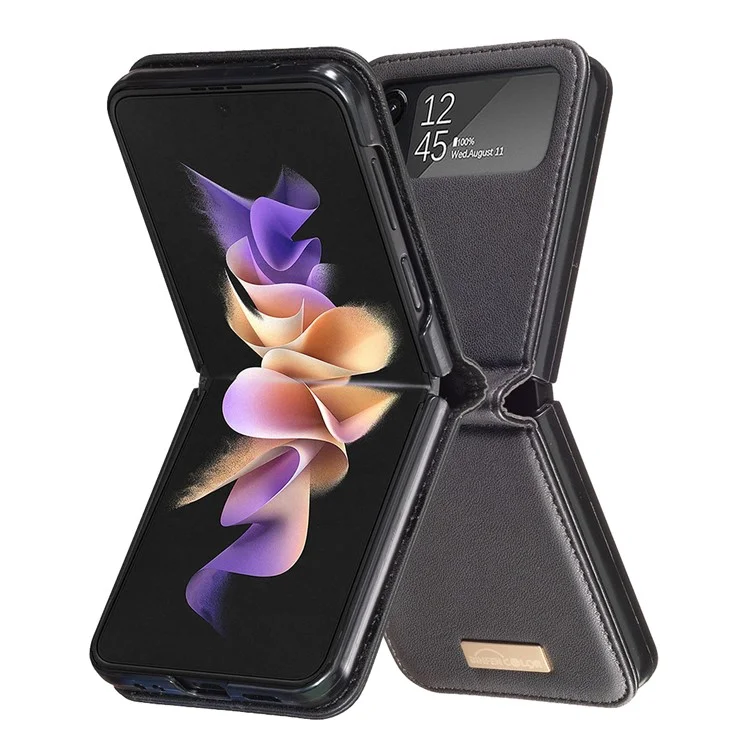 BINFEN COLOR Per Samsung Galaxy Z Flip4 5G Custodia in pelle PU + guscio PC rigido Slim Protective Phone Case Cover - Nero