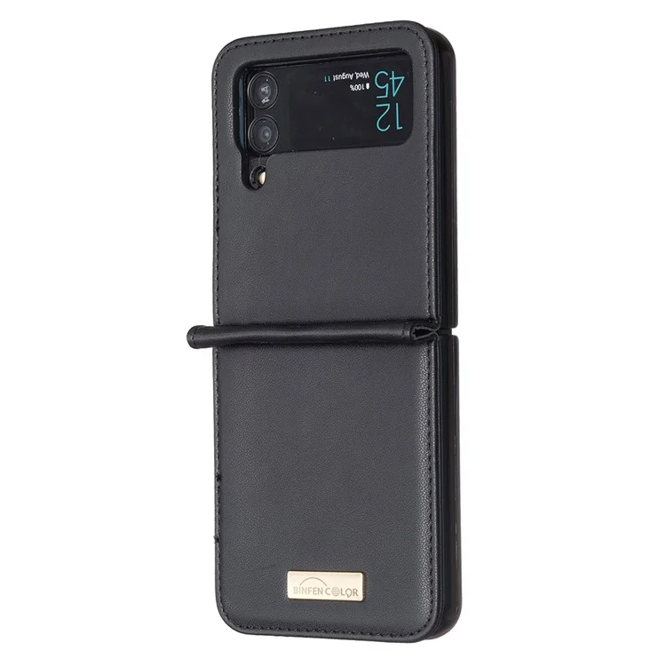 BINFEN COLOR Per Samsung Galaxy Z Flip4 5G Custodia in pelle PU + guscio PC rigido Slim Protective Phone Case Cover - Nero