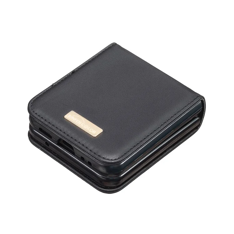 BINFEN COLOR Per Samsung Galaxy Z Flip4 5G Custodia in pelle PU + guscio PC rigido Slim Protective Phone Case Cover - Nero