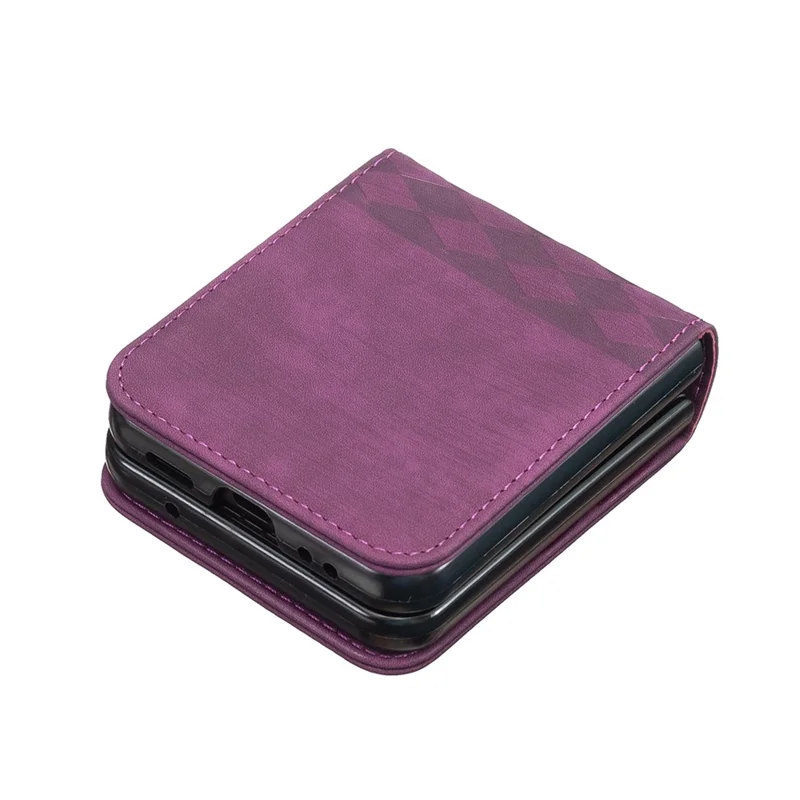 For Samsung Galaxy Z Flip4 5G Shockproof Phone Case PU Leather + PC Grid Pattern Imprinted Cover - Dark Purple
