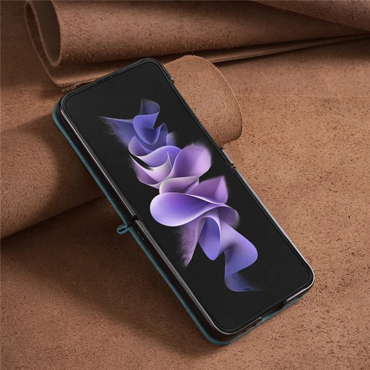 Für Samsung Galaxy Z Flip4 5G stoßfestes Handyhülle aus Kunstleder + PC Gittermuster bedruckt - Grün