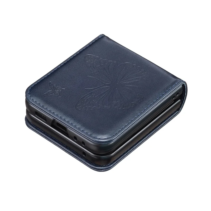 Para Samsung Galaxy Z Flip5 5G PU Leather + PC Phone Case Butterfly Pattern Imprinted Shockproof Cover - Azul