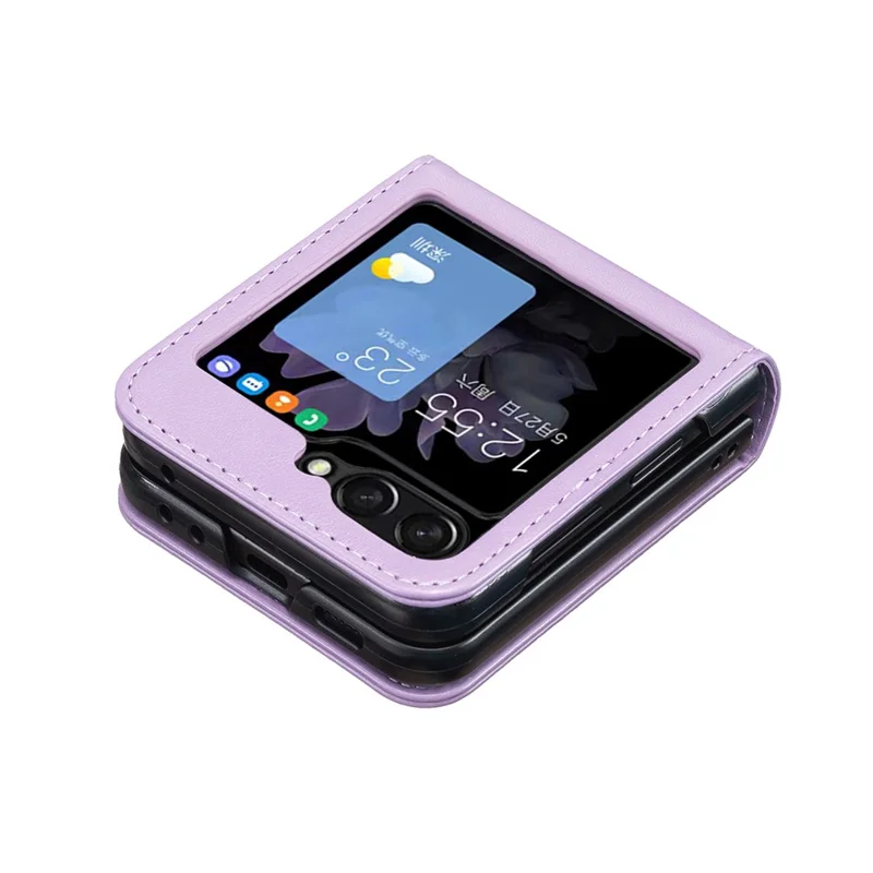 For Samsung Galaxy Z Flip5 5G PU Leather + PC Phone Case Butterfly Pattern Imprinted Shockproof Cover - Purple