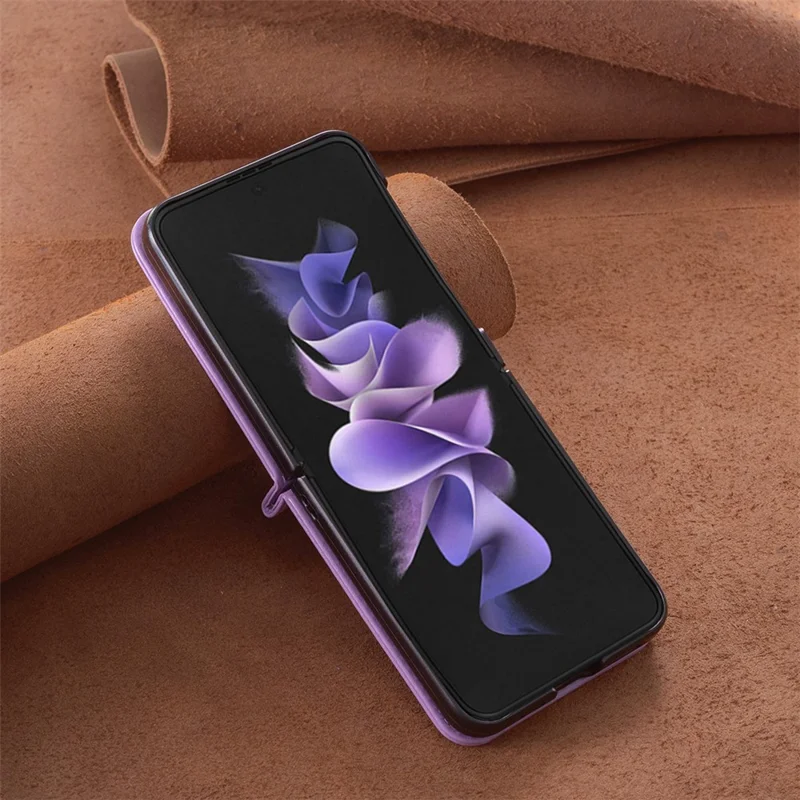 For Samsung Galaxy Z Flip5 5G PU Leather + PC Phone Case Butterfly Pattern Imprinted Shockproof Cover - Purple