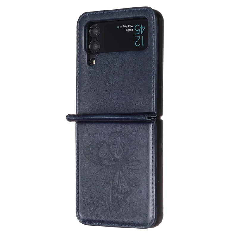 Para Samsung Galaxy Z Flip3 5G Funda Protectora de PU Cuero + Dura PC con Patrón de Mariposa Estampado - Azul