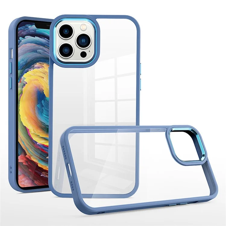 For iPhone 15 Pro Max TPU+Hard PC Metal Button Lens Frame Cover Phone Shell Clear Phone Case - Blue