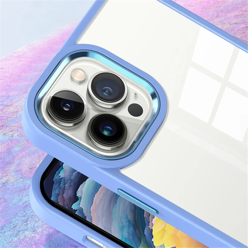 For iPhone 15 Pro Max TPU+Hard PC Metal Button Lens Frame Cover Phone Shell Clear Phone Case - Green