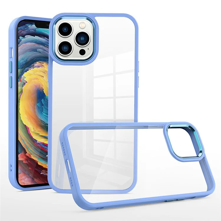 Für iPhone 15 Pro Clear Phone Case Soft TPU+Hard PC Stoßabsorption Handyhülle mit Metallknopfabdeckung - Lavendel