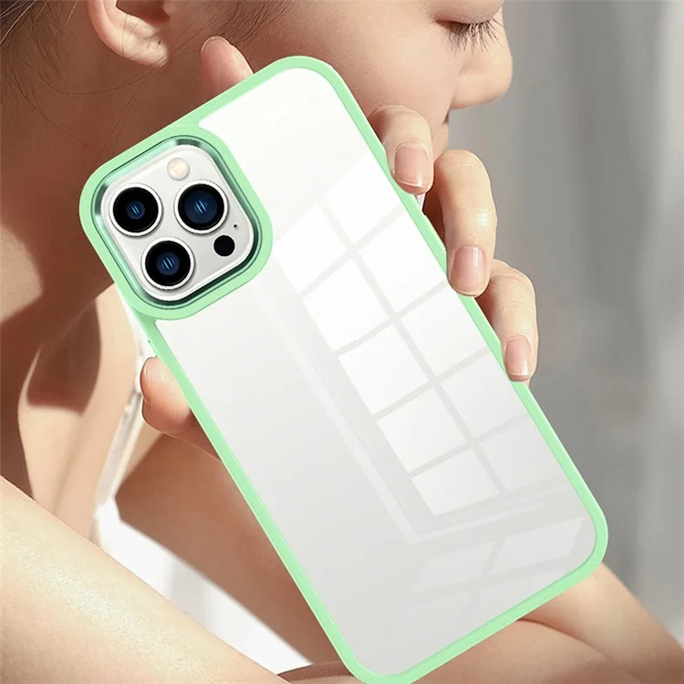 Für iPhone 15 Pro Clear Phone Case Soft TPU+Hard PC Stoßabsorption Handyhülle mit Metallknopfabdeckung - Lavendel