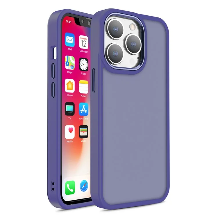 Para iPhone 15 Pro TPU+Cubierta de botón de metal PC duro Funda de teléfono Skin-touch - Morado oscuro