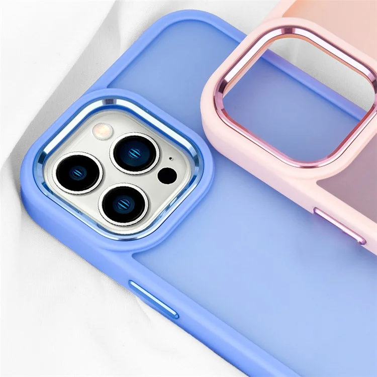 Para iPhone 15 Pro TPU+Cubierta de botón de metal PC duro Funda de teléfono Skin-touch - Morado oscuro