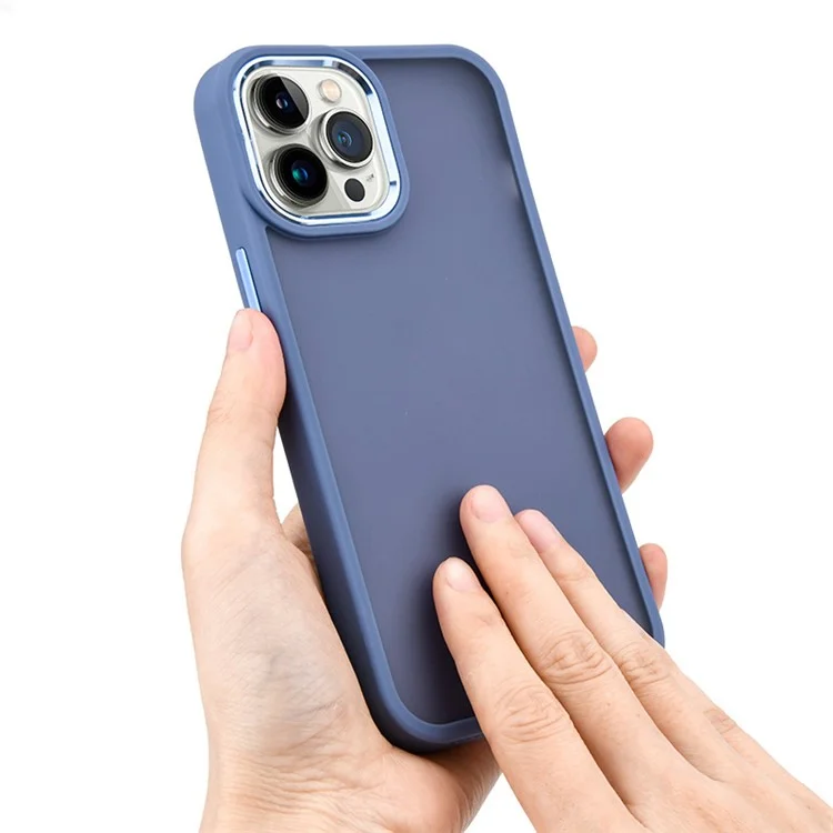 Para iPhone 15 Pro TPU+Cubierta de botón de metal PC duro Funda de teléfono Skin-touch - Morado oscuro