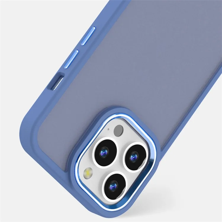 Para iPhone 15 Pro TPU+Cubierta de botón de metal PC duro Funda de teléfono Skin-touch - Morado oscuro