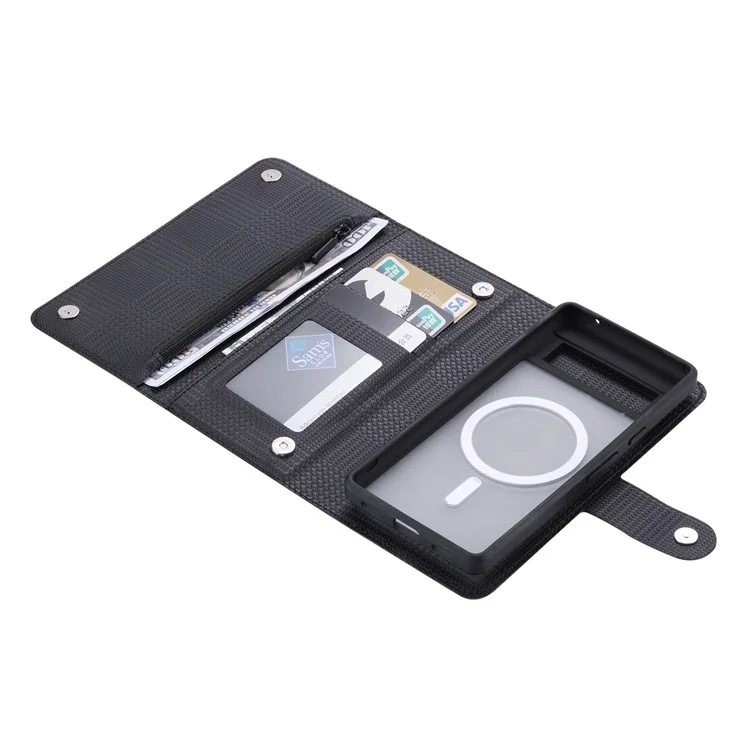VILI GHB Series RFID Blocking Leather Case for Google Pixel 7a Zipper Pocket Phone Cover Compatible with MagSafe - Black