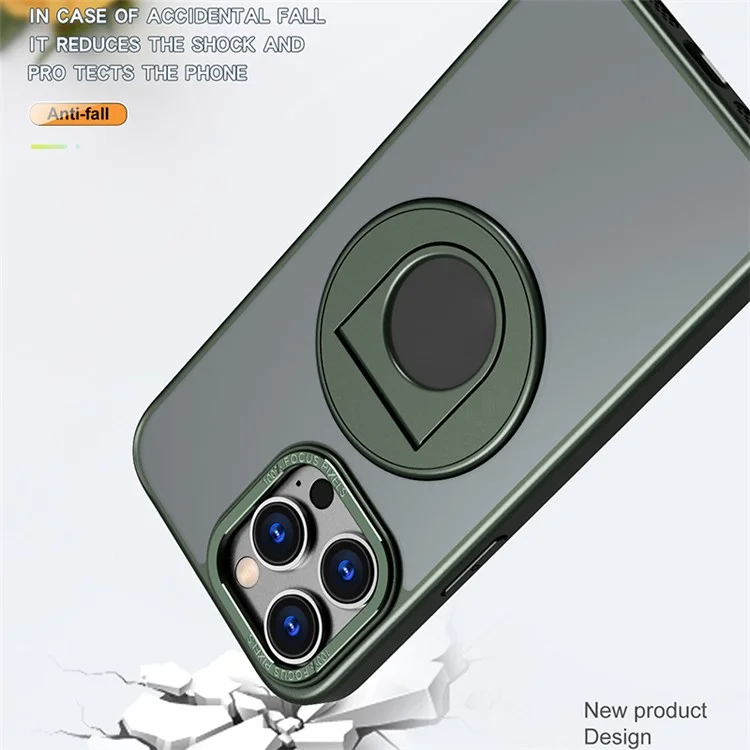 Style-A Metal Kickstand Phone Case for iPhone 15 Pro , Compatible with MagSafe Acrylic+TPU Phone Shell - Army Green