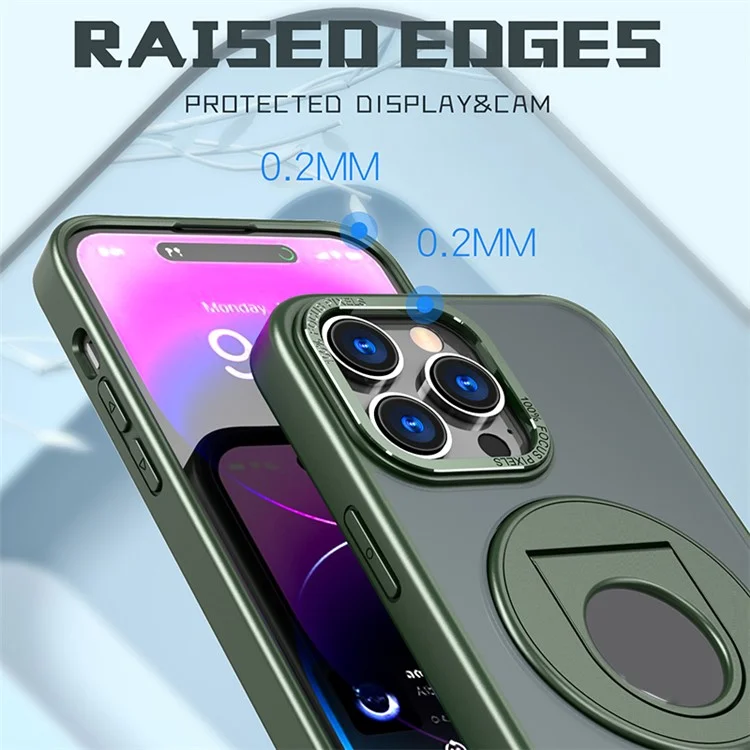 Style-A Metal Kickstand Phone Case for iPhone 15 Pro , Compatible with MagSafe Acrylic+TPU Phone Shell - Army Green