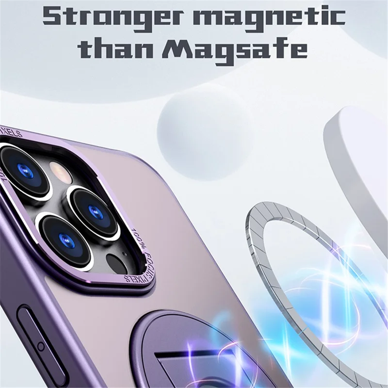 Coque de téléphone compatible avec MagSafe pour iPhone 15 Pro Max Style-A en métal avec support - Violet