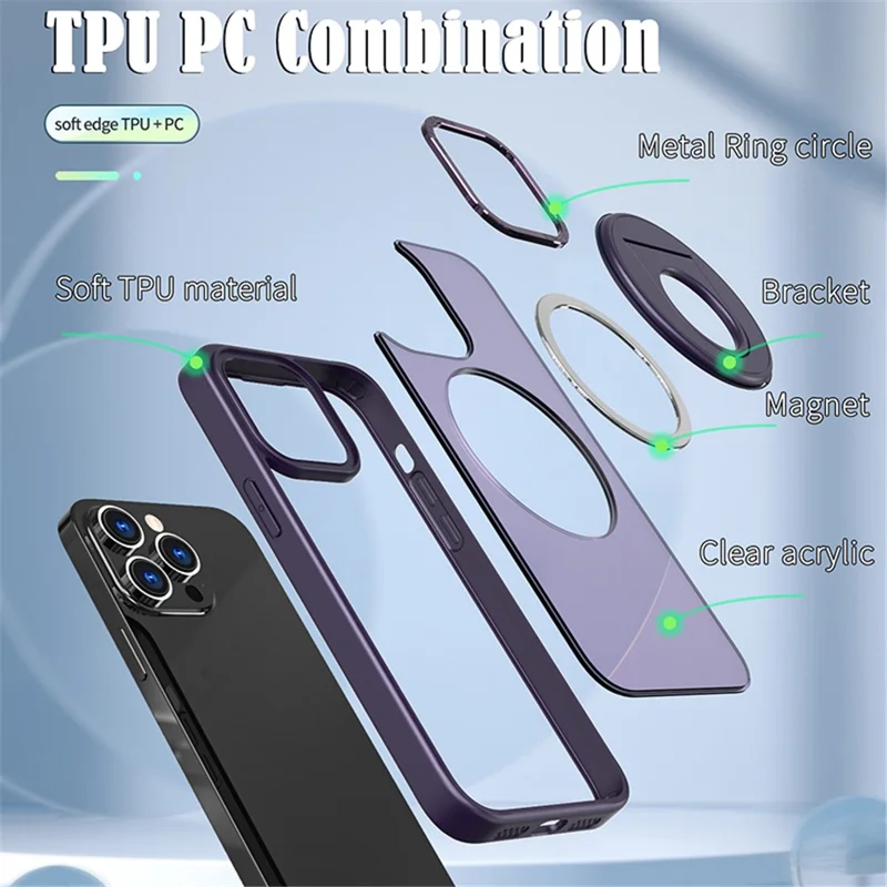 Coque de téléphone compatible avec MagSafe pour iPhone 15 Pro Max Style-A en métal avec support - Violet