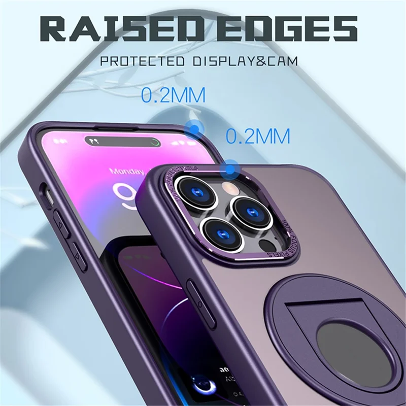 Coque de téléphone compatible avec MagSafe pour iPhone 15 Pro Max Style-A en métal avec support - Violet