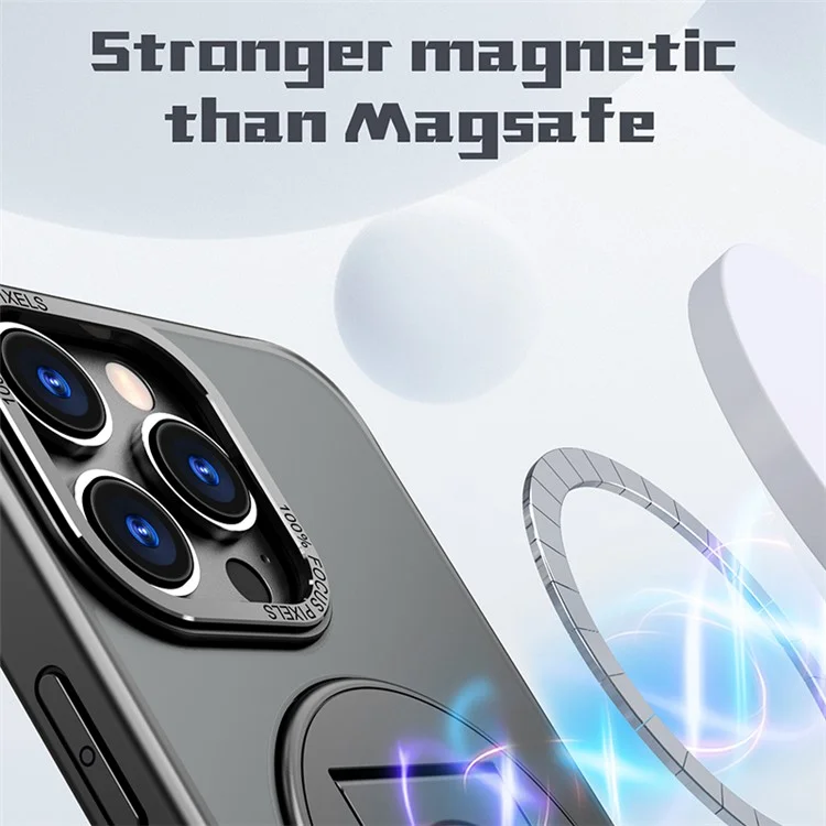 Style-A Ring Holder Kickstand Phone Case for iPhone 14 Pro , Acrylic+TPU Magnetic Cover - Black