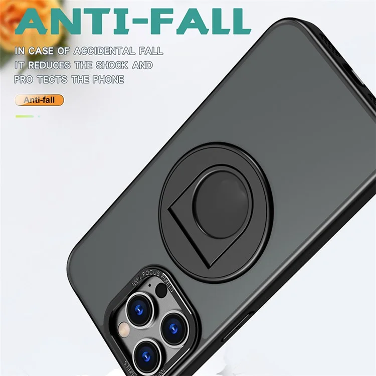 Style-A Ring Holder Kickstand Phone Case for iPhone 14 Pro , Acrylic+TPU Magnetic Cover - Black