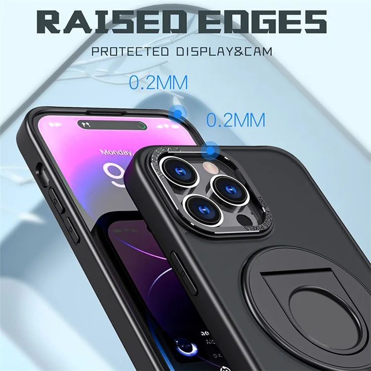 Style-A Ring Holder Kickstand Phone Case for iPhone 14 Pro , Acrylic+TPU Magnetic Cover - Black