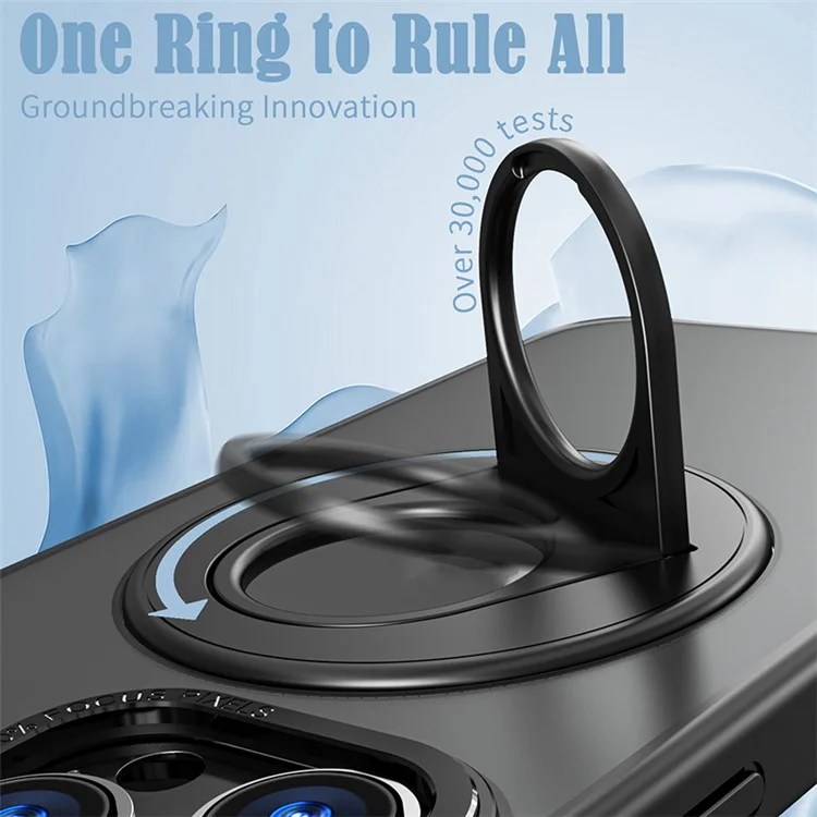 Style-A Ring Holder Kickstand Phone Case for iPhone 14 Pro , Acrylic+TPU Magnetic Cover - Black