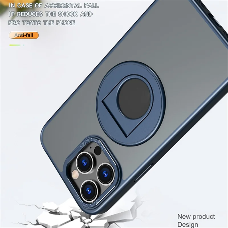 Style-A Acrylic+TPU Phone Case for iPhone 14 Pro Max , Rotating Ring Kickstand Shockproof Cover - Blue