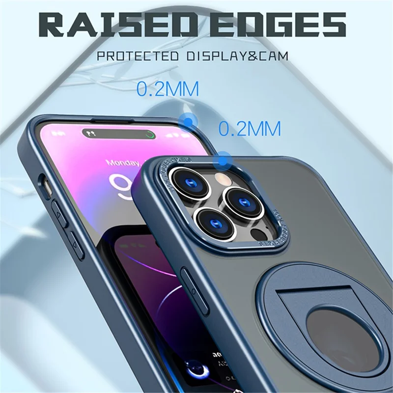 Style-A Acrylic+TPU Phone Case for iPhone 14 Pro Max , Rotating Ring Kickstand Shockproof Cover - Blue