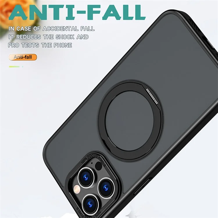 Style-B Rotating Ring Kickstand Cover for iPhone 14 Pro Max , Acrylic+TPU Armor Shockproof Phone Case - Black