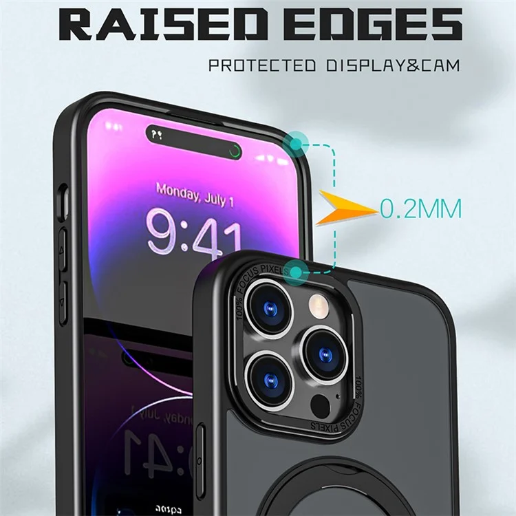Style-B Rotating Ring Kickstand Cover for iPhone 14 Pro Max , Acrylic+TPU Armor Shockproof Phone Case - Black
