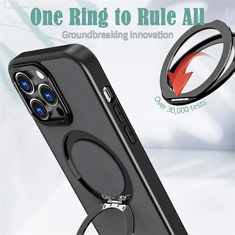 Style-B Rotating Ring Kickstand Cover for iPhone 14 Pro Max , Acrylic+TPU Armor Shockproof Phone Case - Black