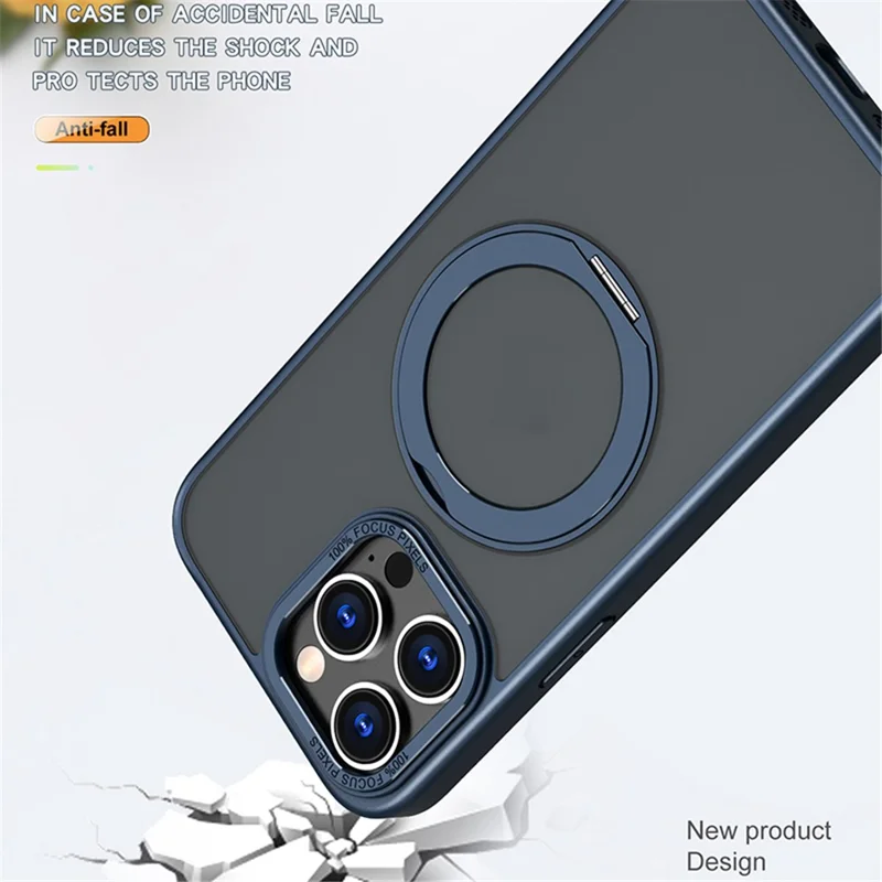 Style-B Rotating Ring Kickstand Cover for iPhone 14 Pro Max , Acrylic+TPU Armor Shockproof Phone Case - Blue