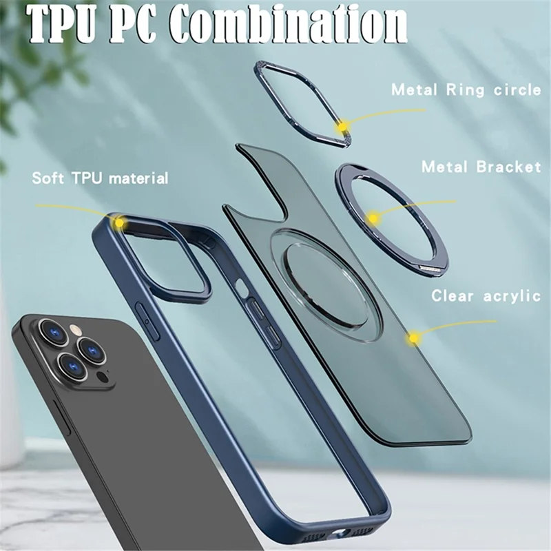 Style-B Rotating Ring Kickstand Cover for iPhone 14 Pro Max , Acrylic+TPU Armor Shockproof Phone Case - Blue