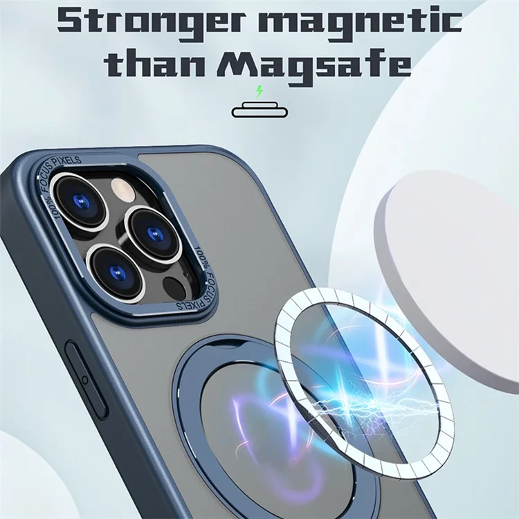 Style-B Drop Impact Phone Case for iPhone 14 Pro, Acrylic+TPU Rotating Ring Holder Kickstand Cover - Bleu